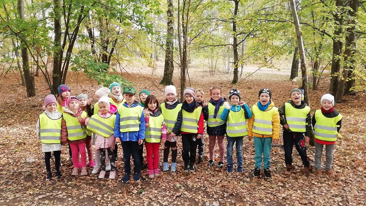 grupa przedszkolaków w lesie